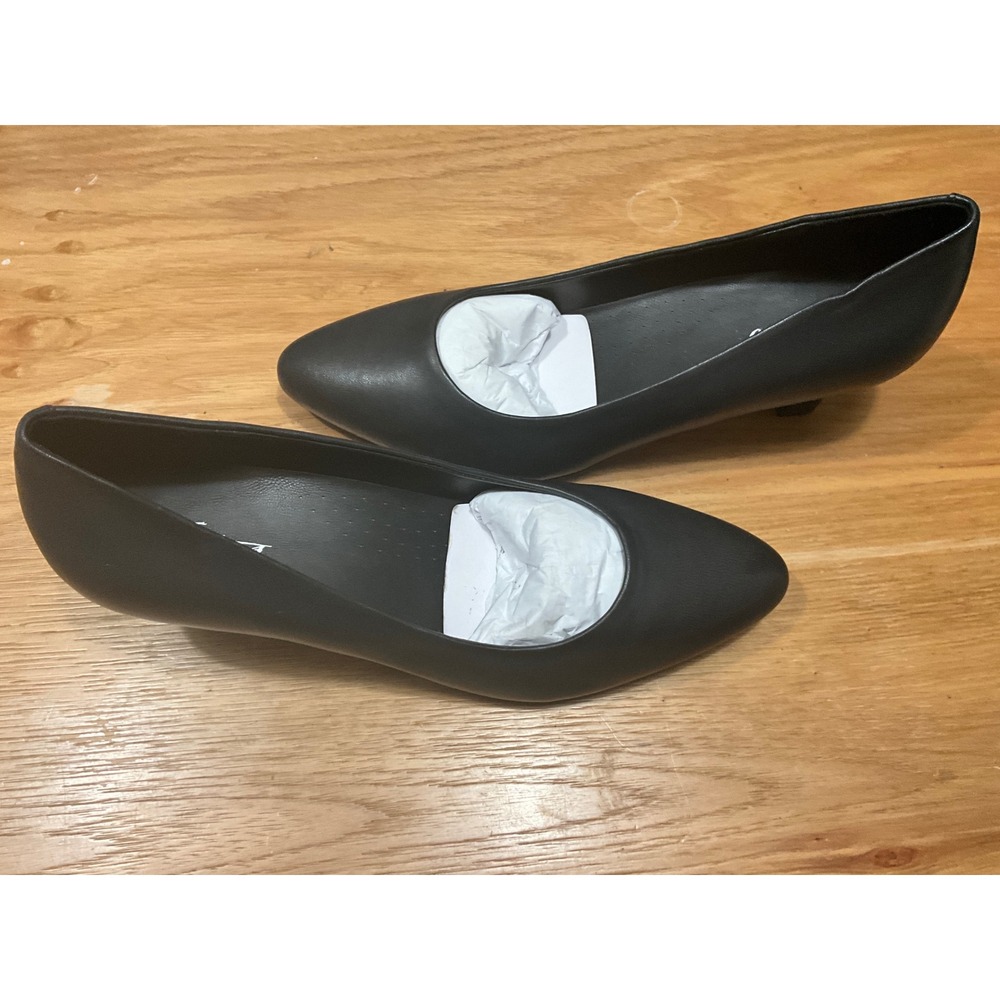 Trotters Womens Black Leather Almond Toe Kitten Heel Pumps T2459-001 Size 11M